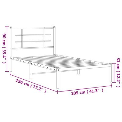 vidaXL Estructura cama sin colchón con cabecero metal blanco 100x190cm