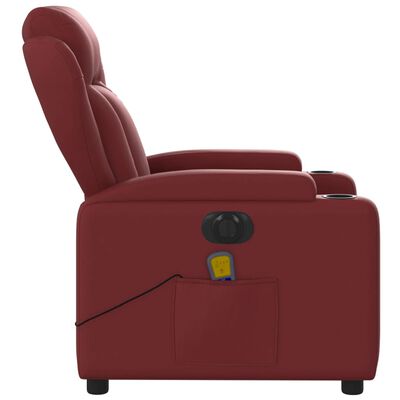 vidaXL Sillón de masaje reclinable de cuero artificial rojo tinto