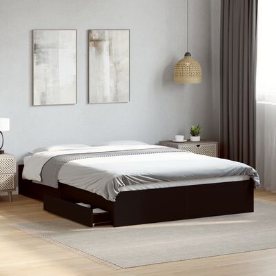 vidaXL Cama con cajones madera de ingeniería negro 135x190 cm