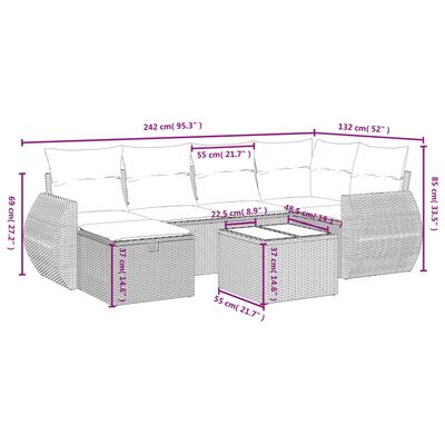 vidaXL Set de comedor de jardín 7 pzas y cojines ratán sintético negro