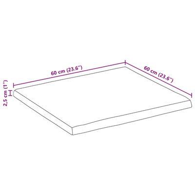 vidaXL Tablero de mesa borde natural madera maciza mango 60x60x2,5 cm