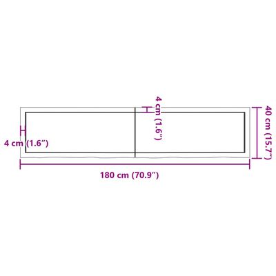 vidaXL Encimera baño madera maciza tratada marrón claro 180x40x(2-4)cm