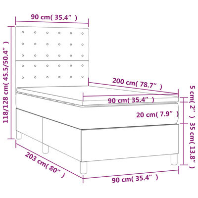 vidaXL Cama box spring con colchón tela gris oscuro 90x200 cm