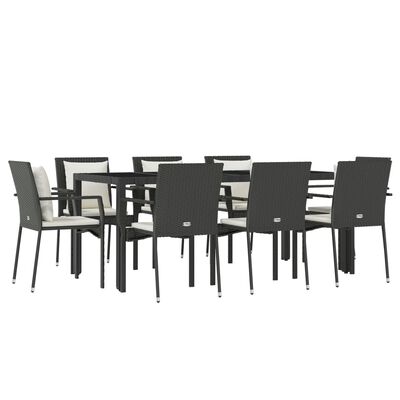 vidaXL Set de comedor de jardín 9 pzas y cojines ratán sintético negro