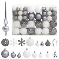 vidaXL Juego de bolas de Navidad 111 pzas poliestireno blanco y gris