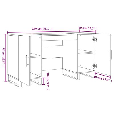 vidaXL Escritorio madera de ingeniería roble marrón 140x50x75 cm