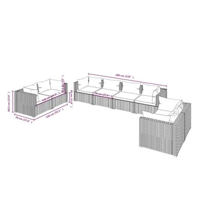 vidaXL Set de muebles de jardín 8 pzas y cojines ratán sintético negro