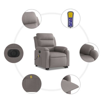 vidaXL Sillón de masaje eléctrico reclinable elevable tela taupé