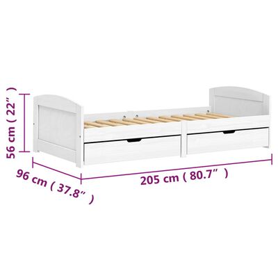 vidaXL Sofá cama con 2 cajones madera maciza pino blanca IRUN 90x200cm