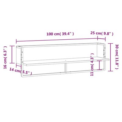 vidaXL Estante de pared con barra marrón roble 100x25x30 cm