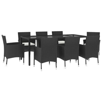 vidaXL Set de comedor de jardín 9 pzas y cojines ratán sintético negro