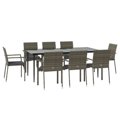 vidaXL Set comedor jardín 9 pzas y cojines ratán sintético negro gris