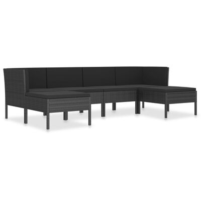 vidaXL Set de muebles de jardín 6 pzas y cojines ratán sintético negro