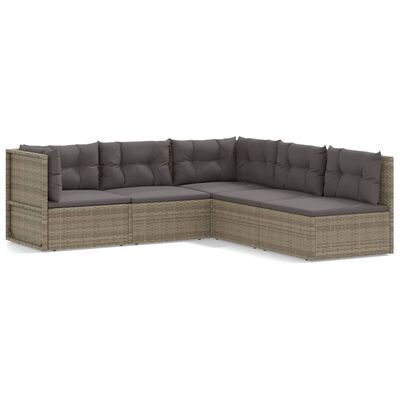 vidaXL Set de muebles de jardín 5 pzas y cojines ratán sintético gris