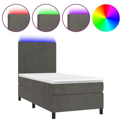 vidaXL Cama box spring colchón y LED terciopelo gris oscuro 90x200 cm