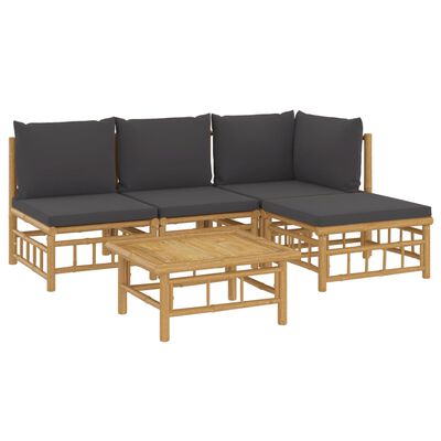 vidaXL Set de muebles de jardín 5 piezas bambú con cojines gris oscuro