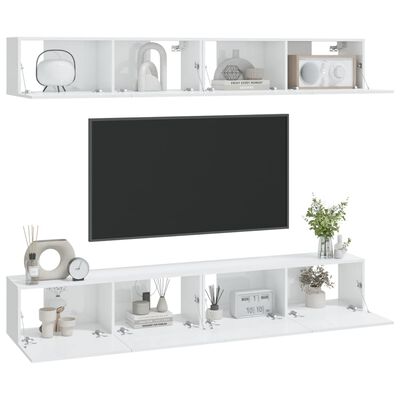 vidaXL Muebles de TV 4 piezas blanco brillante 100x30x30 cm