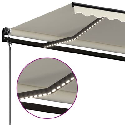 vidaXL Toldo automático con LED y sensor de viento crema 450x300 cm