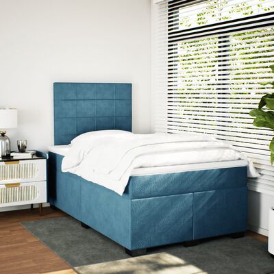 vidaXL Cama box spring con colchón terciopelo azul 120x190 cm