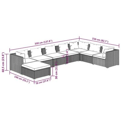 vidaXL Set de muebles de jardín 8 pzas y cojines ratán sintético negro