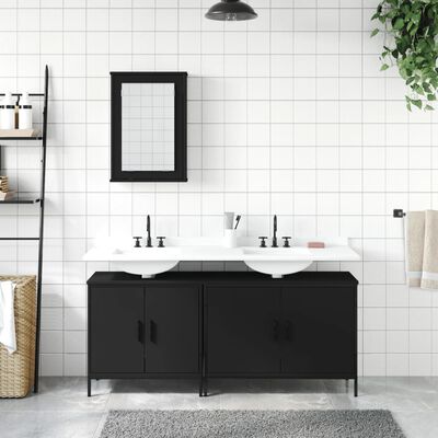 vidaXL Juego de muebles de baño 3 pzas madera contrachapada negro