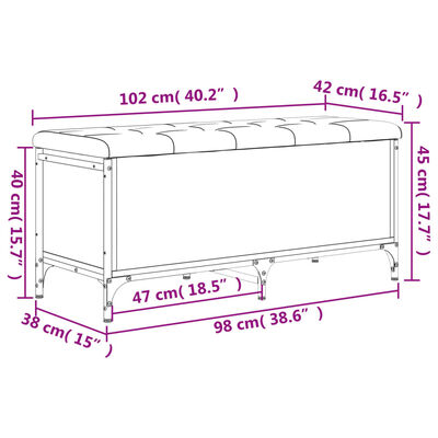 vidaXL Banco con almacenaje madera ingeniería gris Sonoma 102x42x45 cm