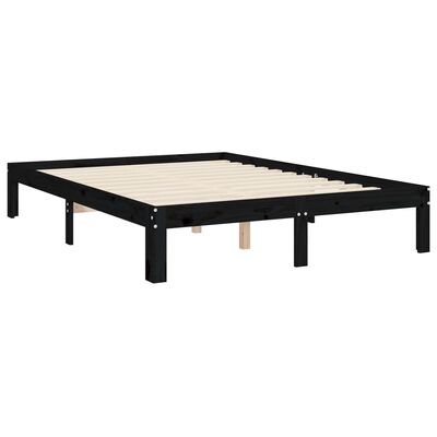 vidaXL Estructura cama de matrimonio con cabecero madera maciza negro