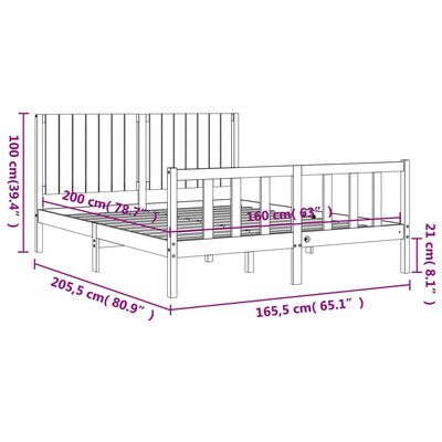 vidaXL Estructura de cama con cabecero madera maciza 160x200 cm