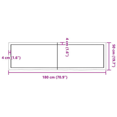 vidaXL Tablero de mesa madera maciza roble sin tratar 180x50x(2-6) cm