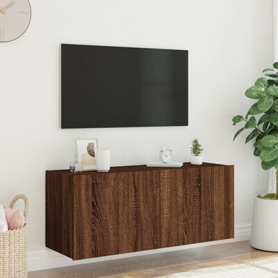 vidaXL Mueble de TV de pared con luces LED marrón roble 100x35x41 cm