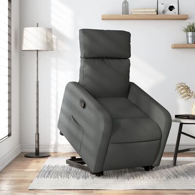 vidaXL Sillón reclinable elevable de tela gris oscuro