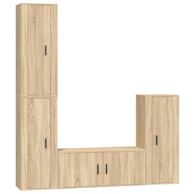 Set de muebles para TV 4 pzas madera contrachapada roble Sonoma