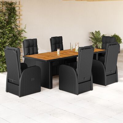 vidaXL Set de comedor de jardín 7 pzas y cojines ratán sintético negro