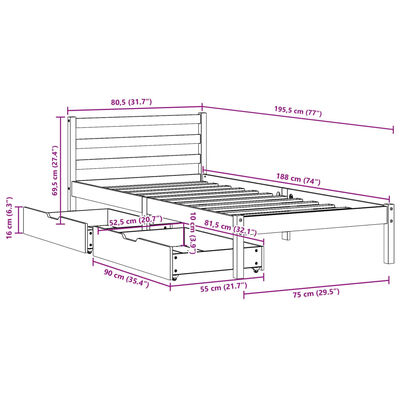 vidaXL Estructura de cama sin colchón madera maciza blanca 75x190 cm