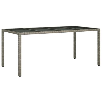 vidaXL Mesa jardín vidrio templado ratán sintético gris 190x90x75 cm