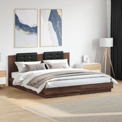 vidaXL Cama con cabecero madera de ingeniería marrón roble 180x200 cm