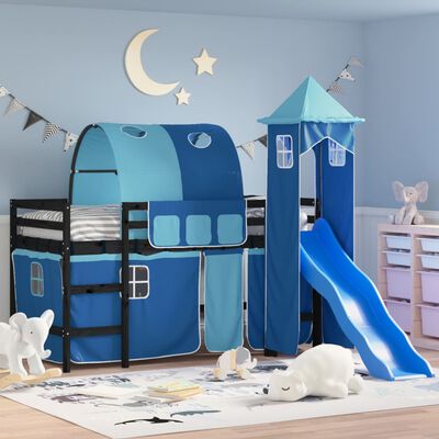 vidaXL Cama alta para niños con torre madera pino azul 90x190 cm