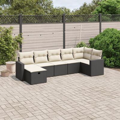 vidaXL Set de comedor de jardín 7 pzas y cojines ratán sintético negro