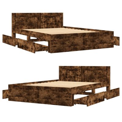 vidaXL Cama con cabecero madera de ingeniería roble ahumado 140x200 cm