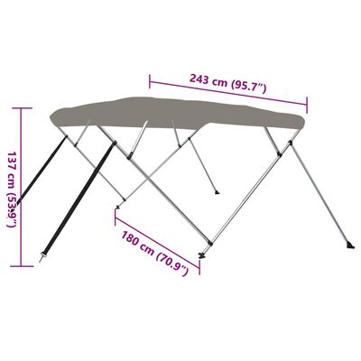 vidaXL Toldo bimini de 4 arcos gris 243x180x137 cm