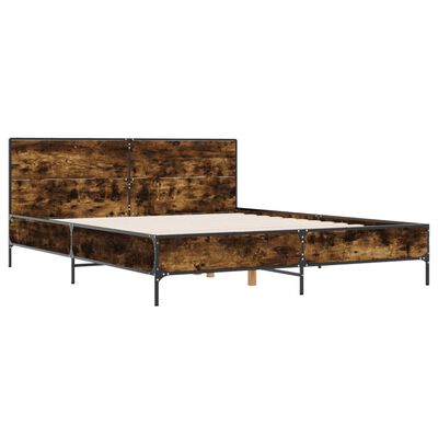 vidaXL Estructura cama madera ingeniería metal roble ahumado 135x190cm