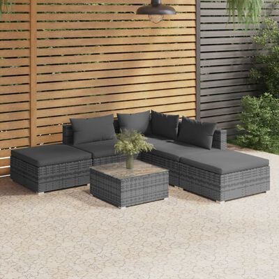 vidaXL Set de muebles de jardín 6 pzas y cojines ratán sintético gris