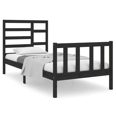 vidaXL Estructura de cama individual madera maciza negra 90x190 cm