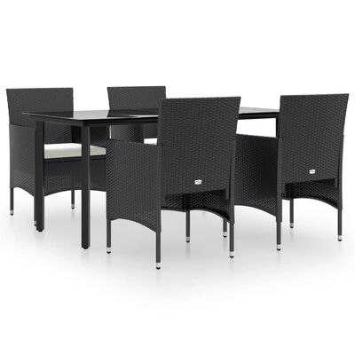 vidaXL Juego de comedor de jardín 5 piezas con cojines negro