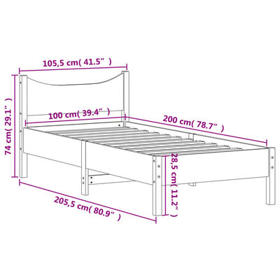 vidaXL Estructura de cama sin colchón madera maciza de pino 100x200 cm