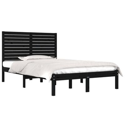 vidaXL Estructura de cama doble madera maciza negra 135x190 cm