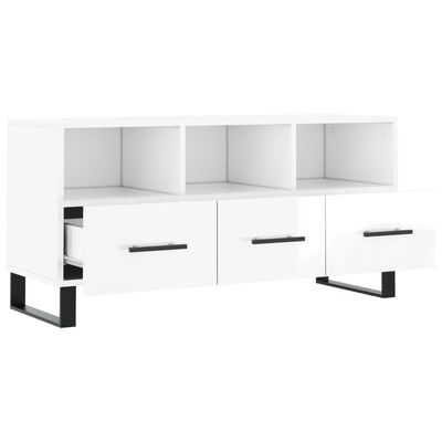 vidaXL Mueble de TV madera contrachapada blanco brillo 102x36x50 cm