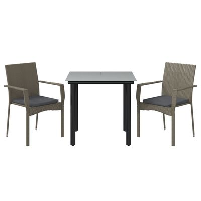 vidaXL Set comedor jardín 3 pzas y cojines ratán sintético negro gris