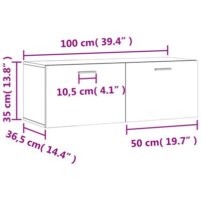 vidaXL Armario de pared madera ingeniería blanco brillo 100x36,5x35 cm