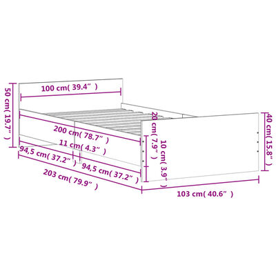 vidaXL Estructura de cama sin colchón madera roble Sonoma 100x200 cm